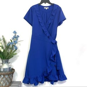 NWOT Lark & Ro Women's Blue Short Sleeve Ruffle Wrap Dress‎